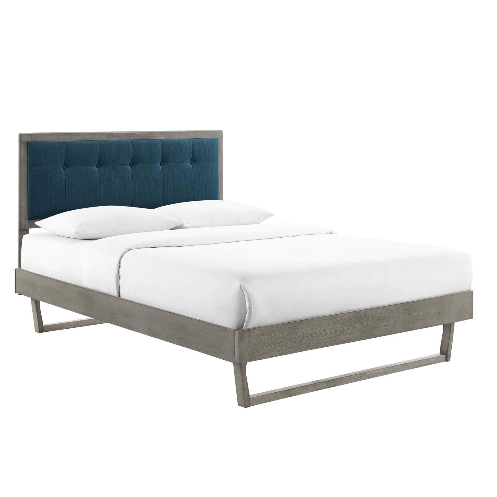 Modway Mod-6635-Gry-Azu Willow King Wood Platform Bed With Angular Frame, Gray Azure